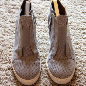 Linea Paolo Gray Suede Perforated Wedged Sneaker, Size 9